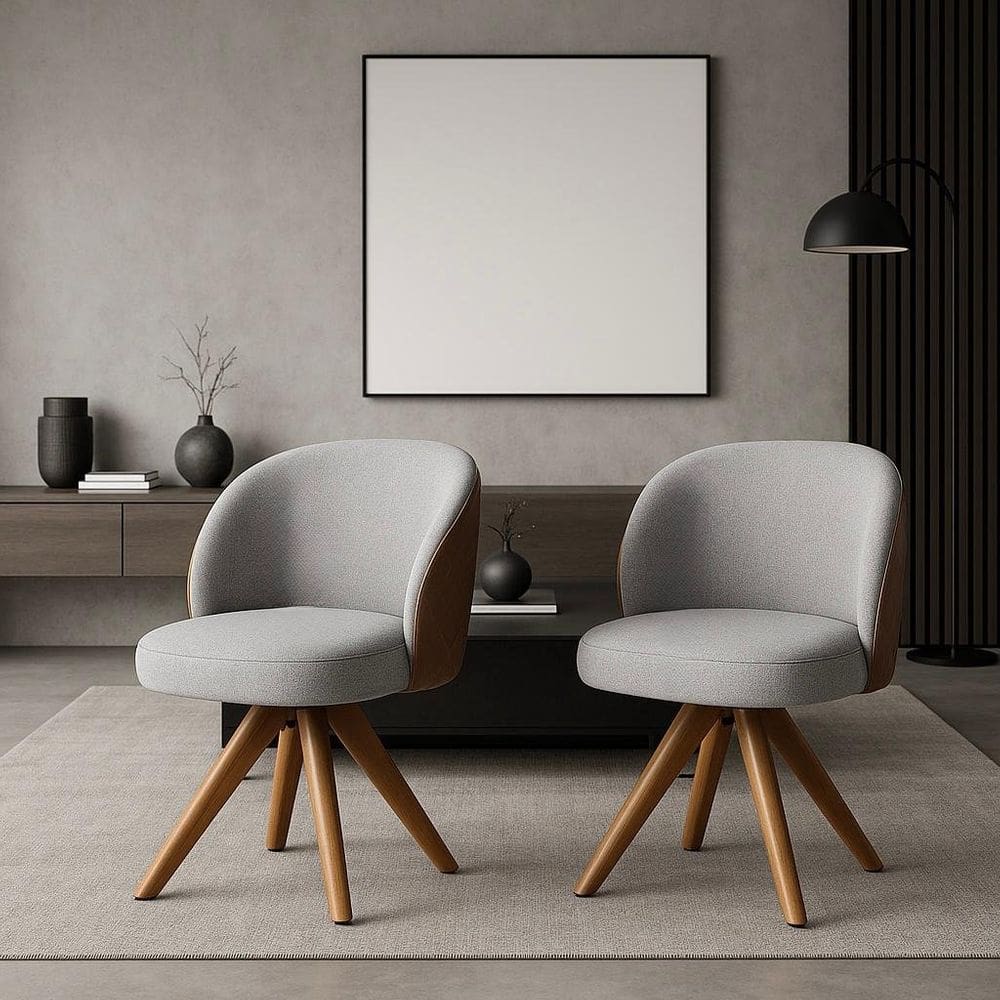 Kit com 2 Poltronas Dior Giratórias Exclusiva – Madeira CorMel e Linho Cinza - Linho Cinza