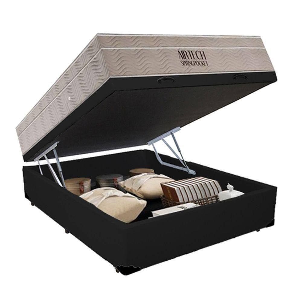 Cama Baú Casal Preto Colchão Molas Ensacadas Airtech Spring 138x188 - Ortobom