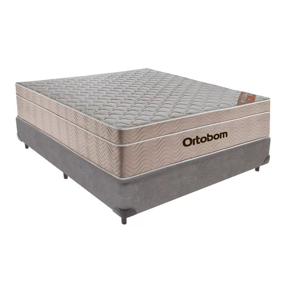 Cama Base Box Casal Cinza Colchão Molas Ensacadas Airtech Spring 138x188 - Ortobom