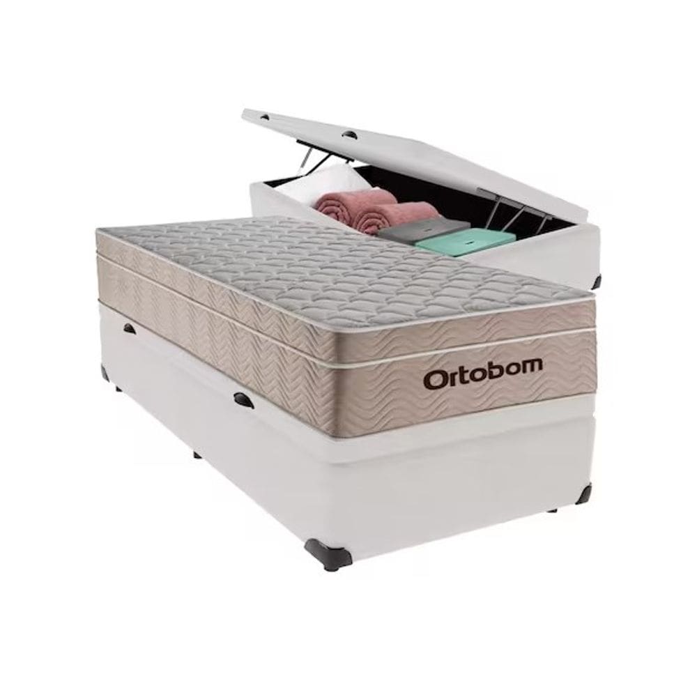 Cama Baú Solteiro Branco Colchão Molas Ensacadas Airtech Spring 88x188 - Ortobom