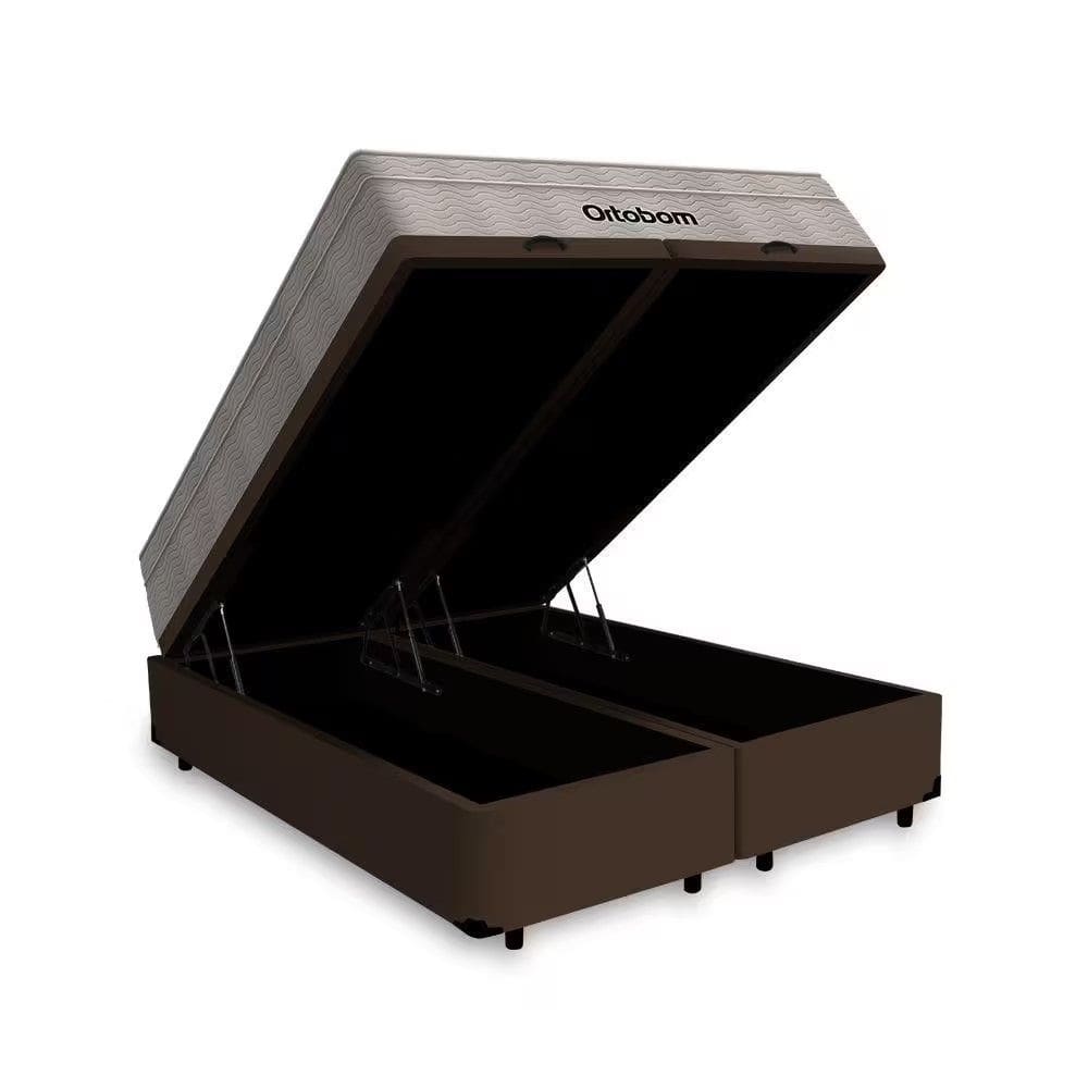 Cama Baú Casal Bipartido Marrom Colchão Molas Ensacadas Airtech Spring 138x188 - Ortobom