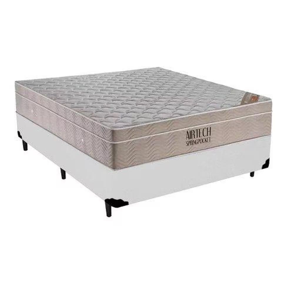 Cama Base Box Casal Branco Colchão Molas Ensacadas Airtech Spring 138x188 - Ortobom