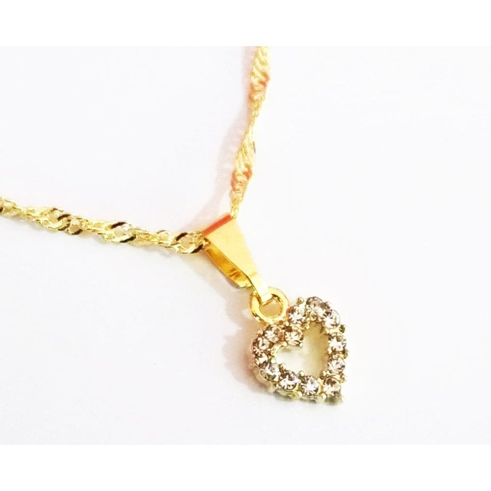 Gargantilha Colar Coração Vazado Strass Folheado 18k