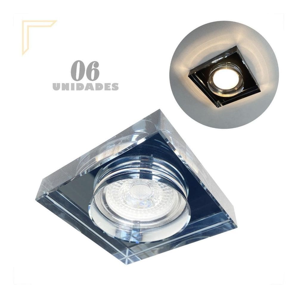 6 Spot Cristal Embutir Quadrado Fume Mr16 Dicroica Alz86