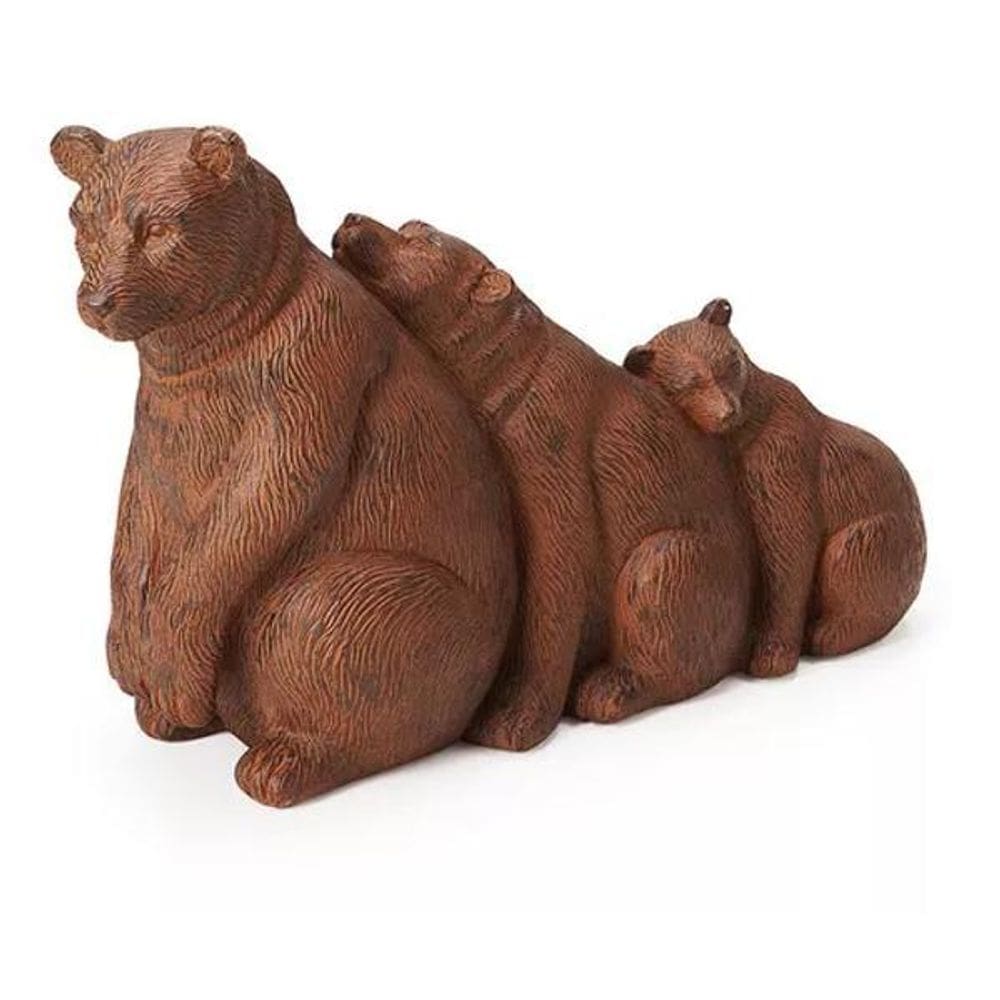 Escultura Estátua Urso Família Poliresina Marrom 21,5x33cm