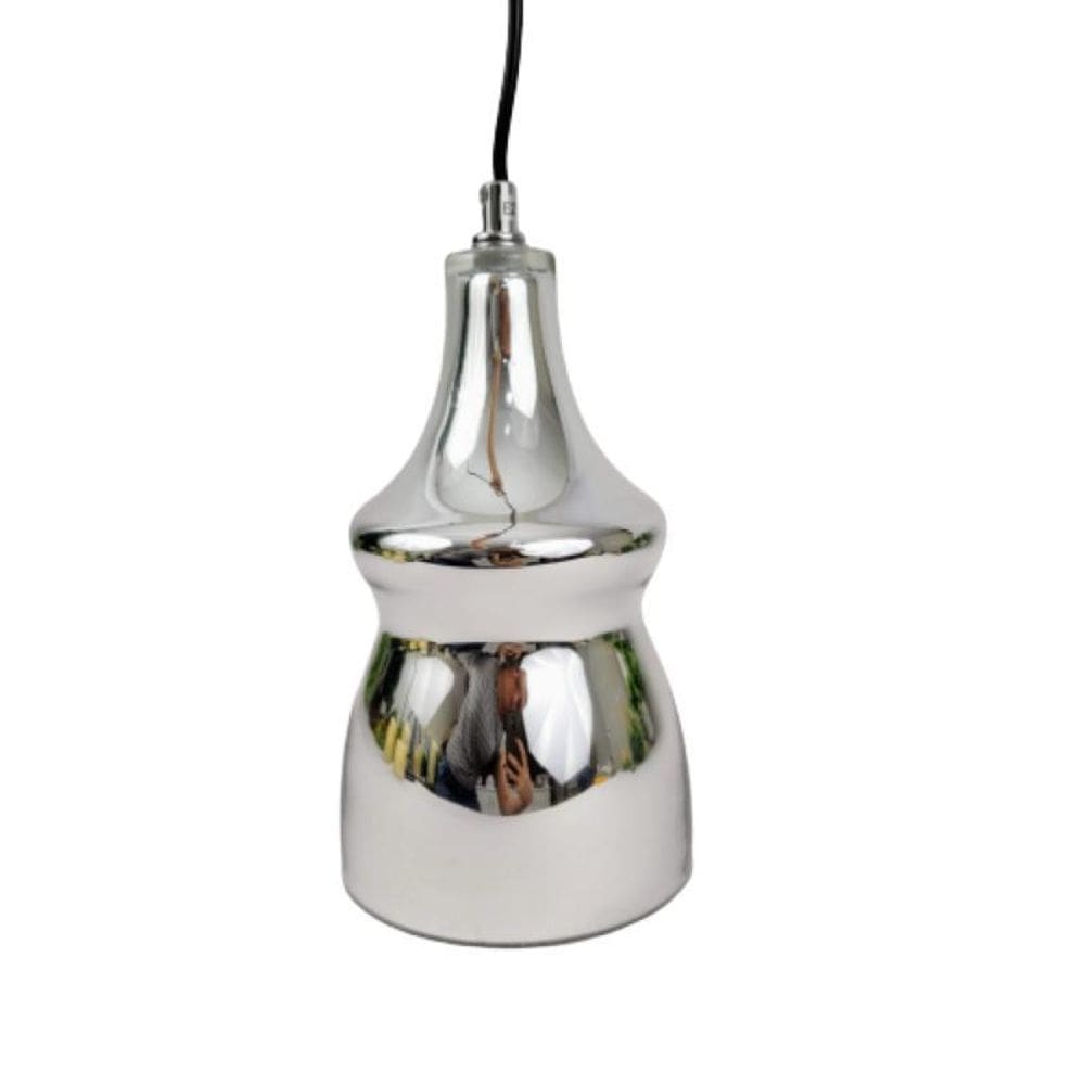 Luminária Pendente 25X13Cm Vidro Prata Cromado Iluminação