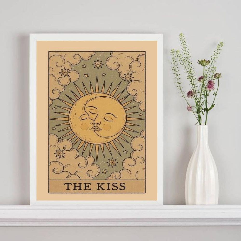 Quadro Carta Tarot The Kiss - Sol E Lua 33X24Cm - Com Vidro