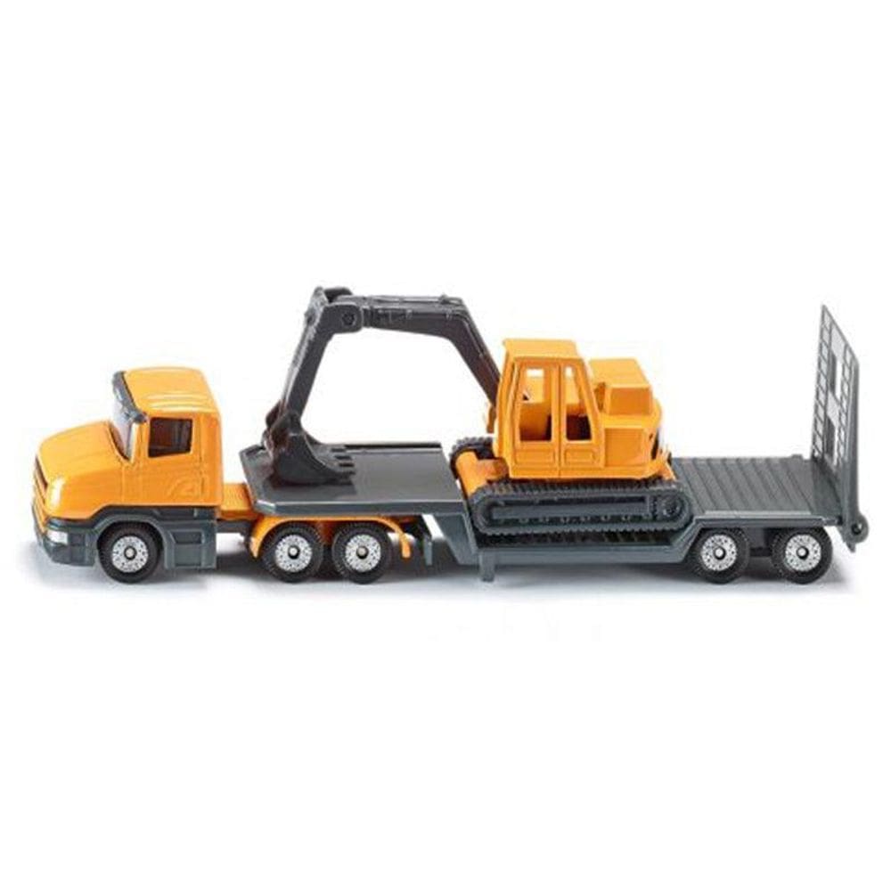 Miniatura Caminhão Prancha Baixa e Escavadeira Siku Em Metal