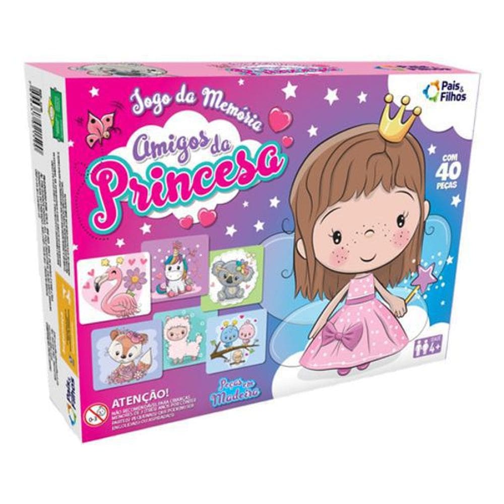 Jogo Da Memória Amigos Da Princesa - Madeira Com 40 Peças