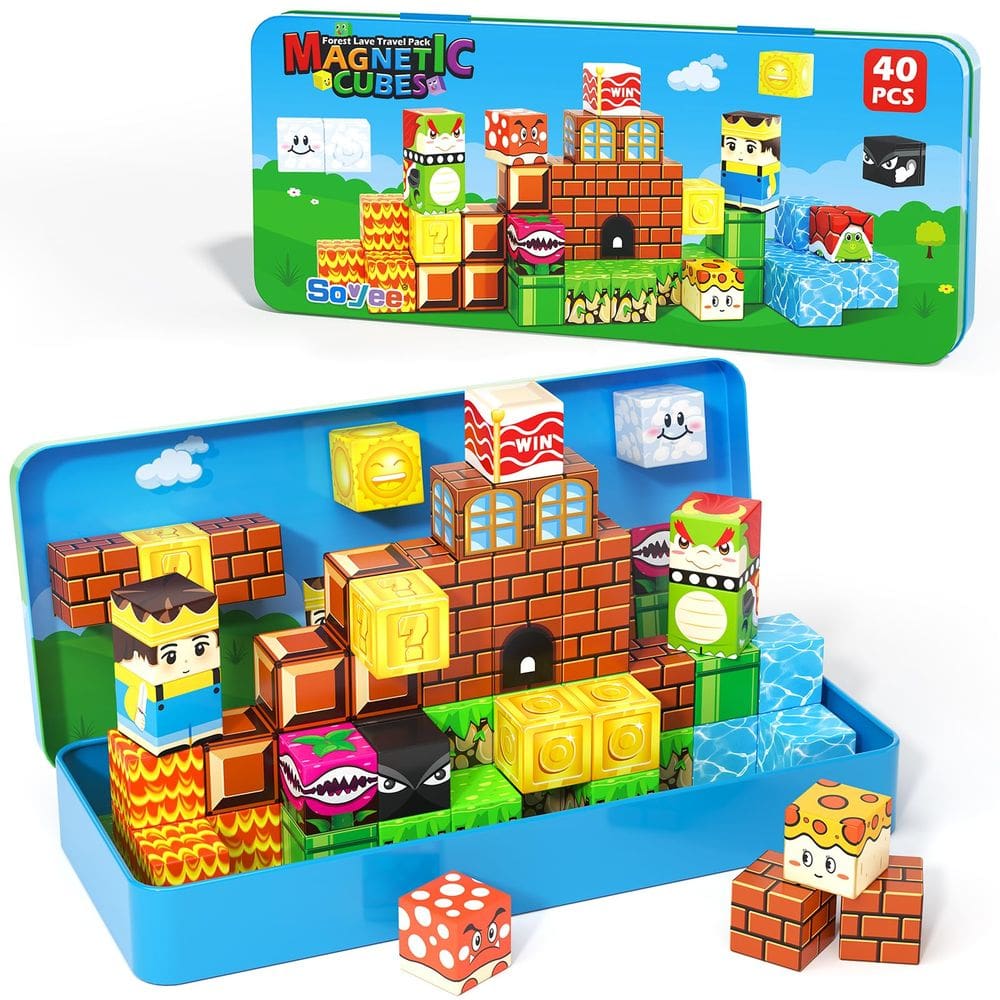 Conjunto de viagem Magnetic Blocks Soyee com estanho de metal de 3 a 8 anos