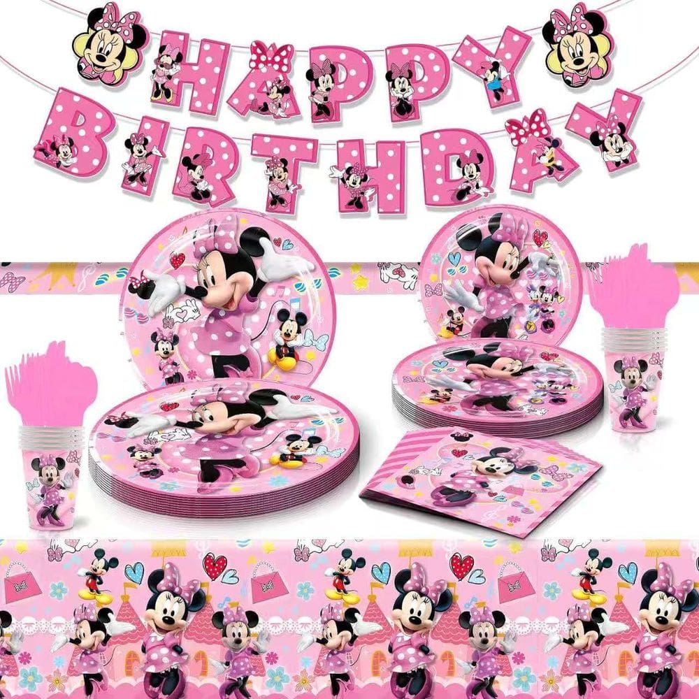 Conjunto de artigos de festa Minnie Birthday, 62 peças, tema rosa
