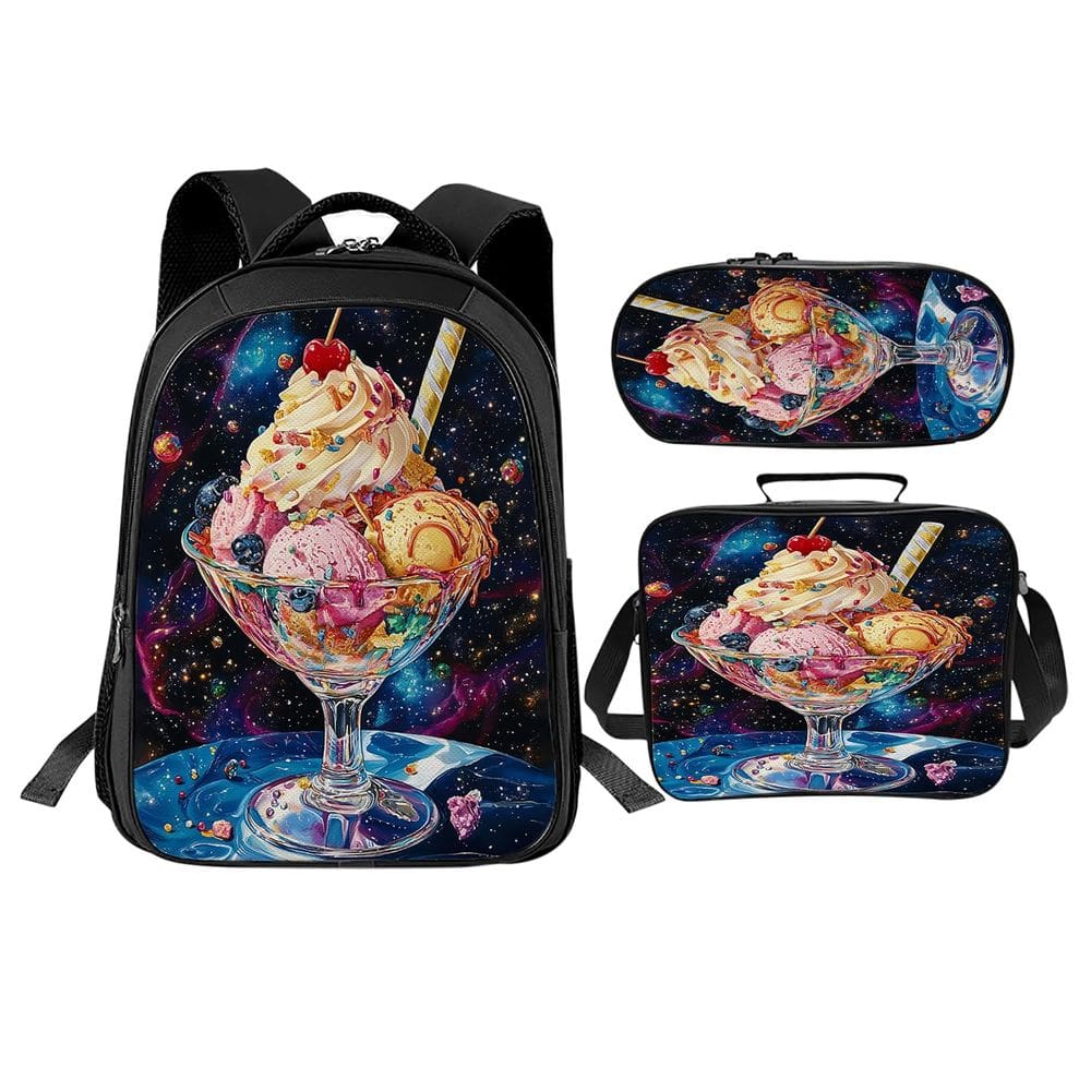 Conjunto de mochilas Trimety Ice Cream, sacolas escolares de 3 peças com lancheira