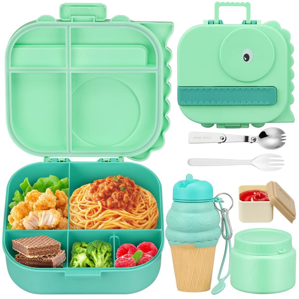Conjunto de lancheira Aimsnk Dinosaur com jarra de comida para crianças com colher