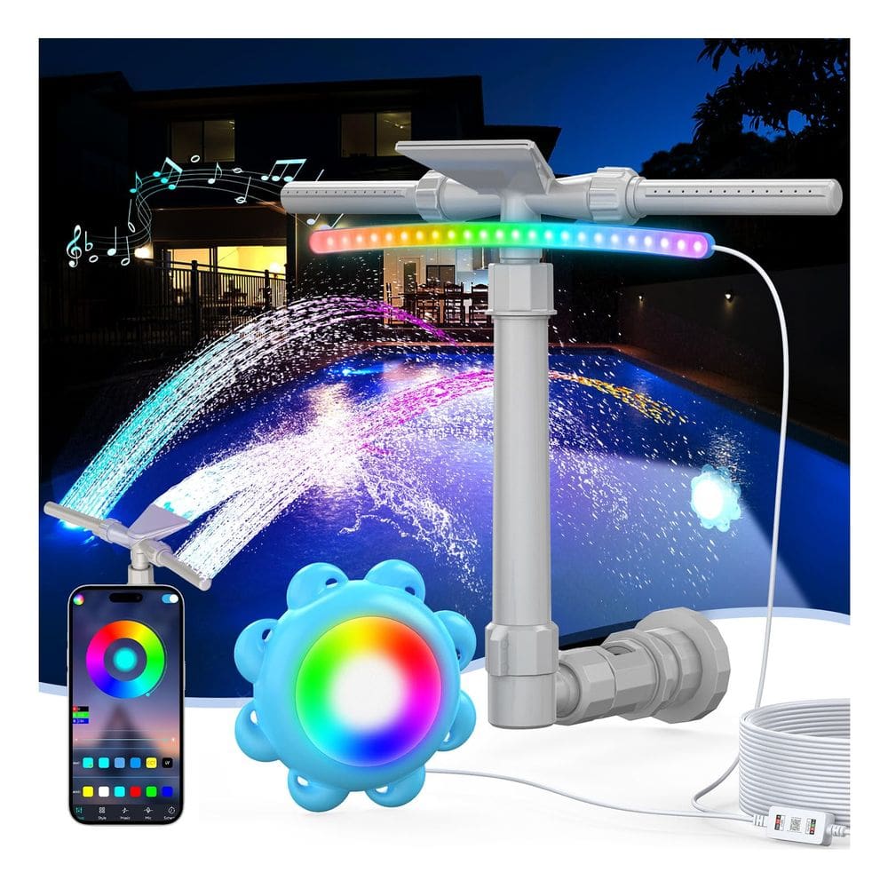 Fonte de piscina XJUGEZ, spray triplo atualizado com luzes, cabo de 40 pés