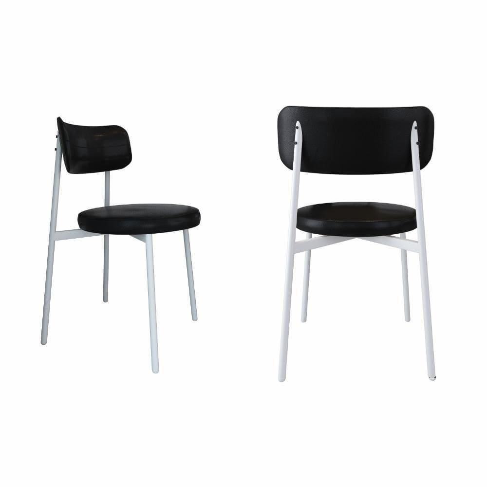 2 Unidades Cadeira Kyta Fixa Com 4 Pés 50x44,7x83,8 Cm Pés Brancos Courino Preto