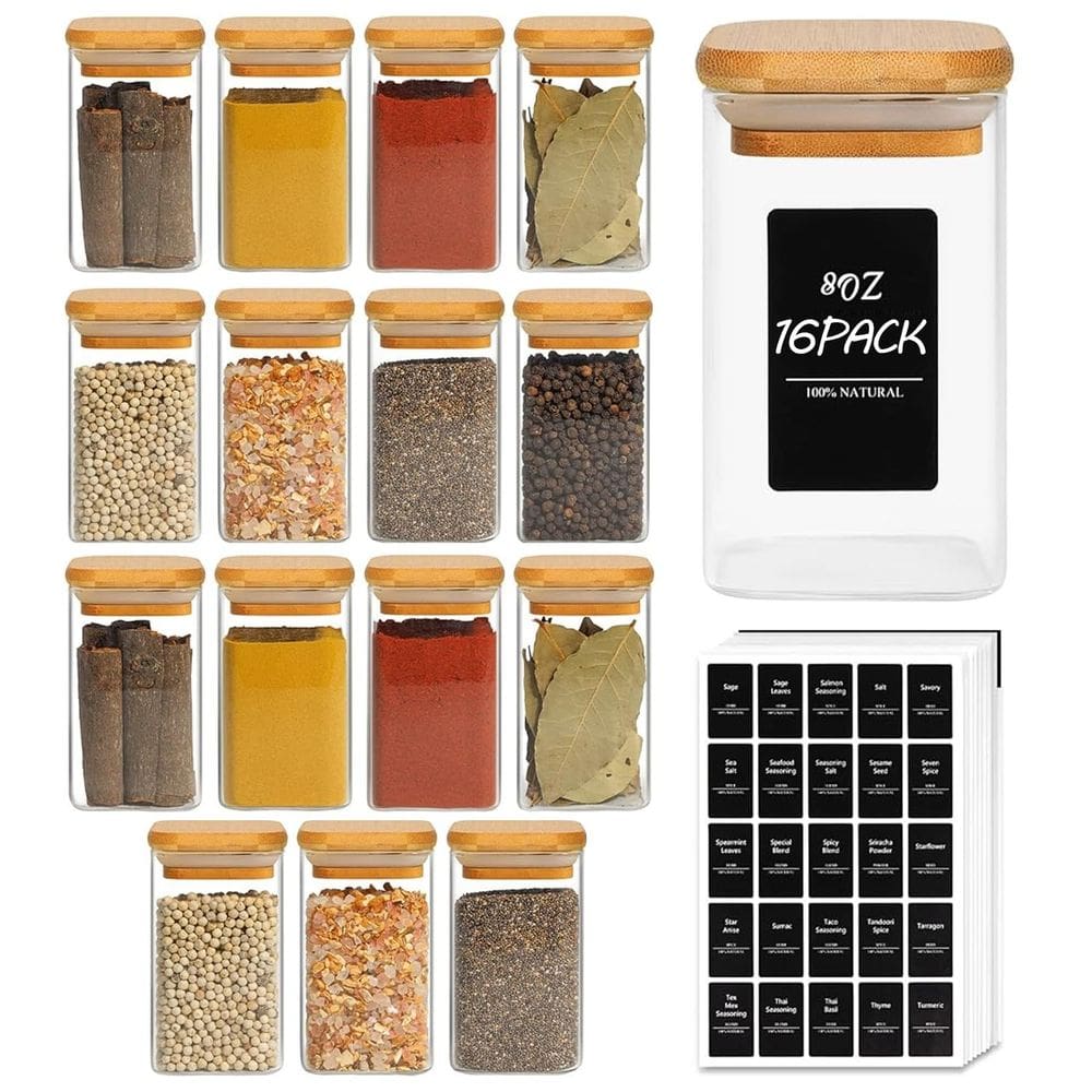Frascos de especiarias ComSaf 240 ml, pacote com 16 copos com etiquetas para cozinha