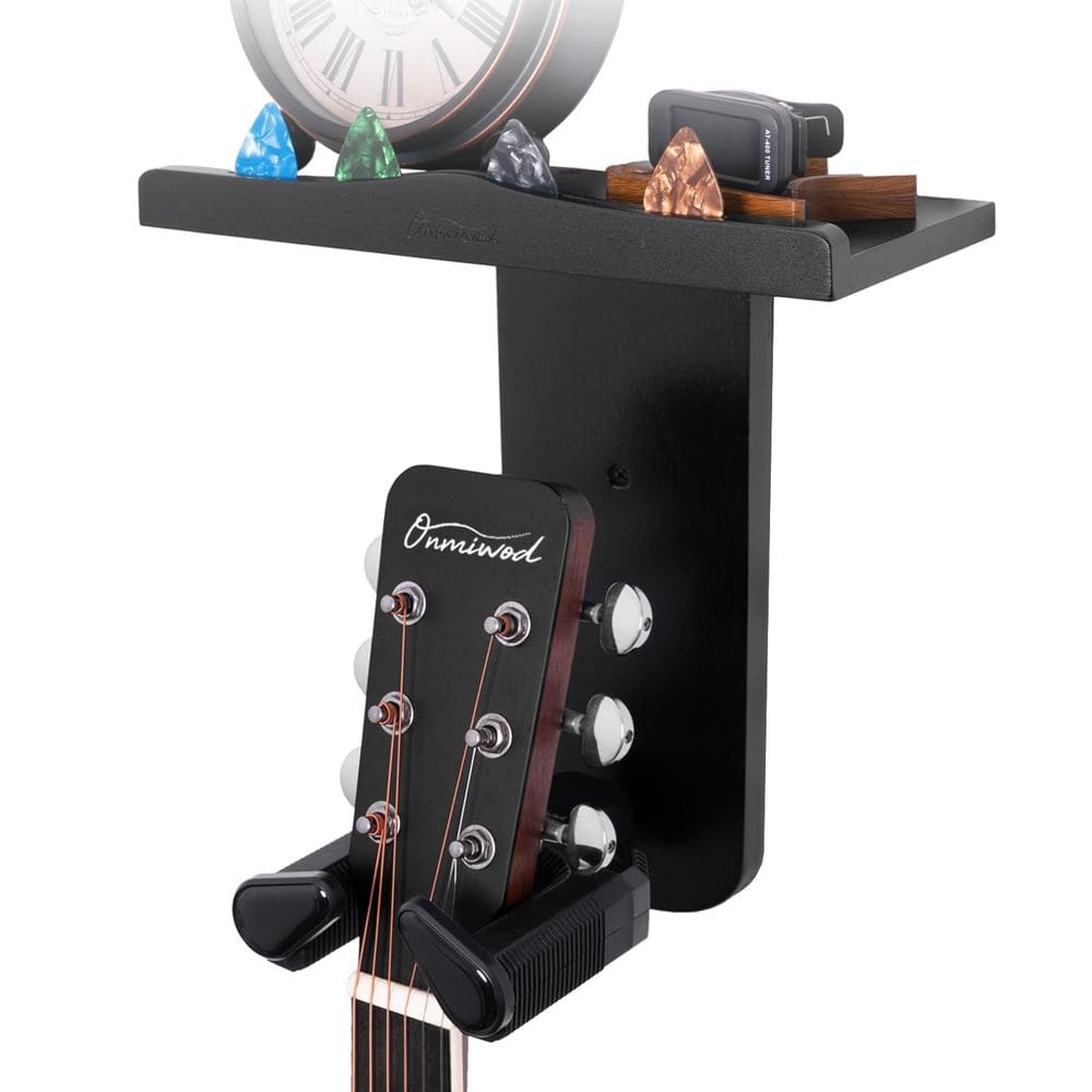 Suporte de parede para guitarra Onmiwod Auto Lock Hanger com prateleira preta