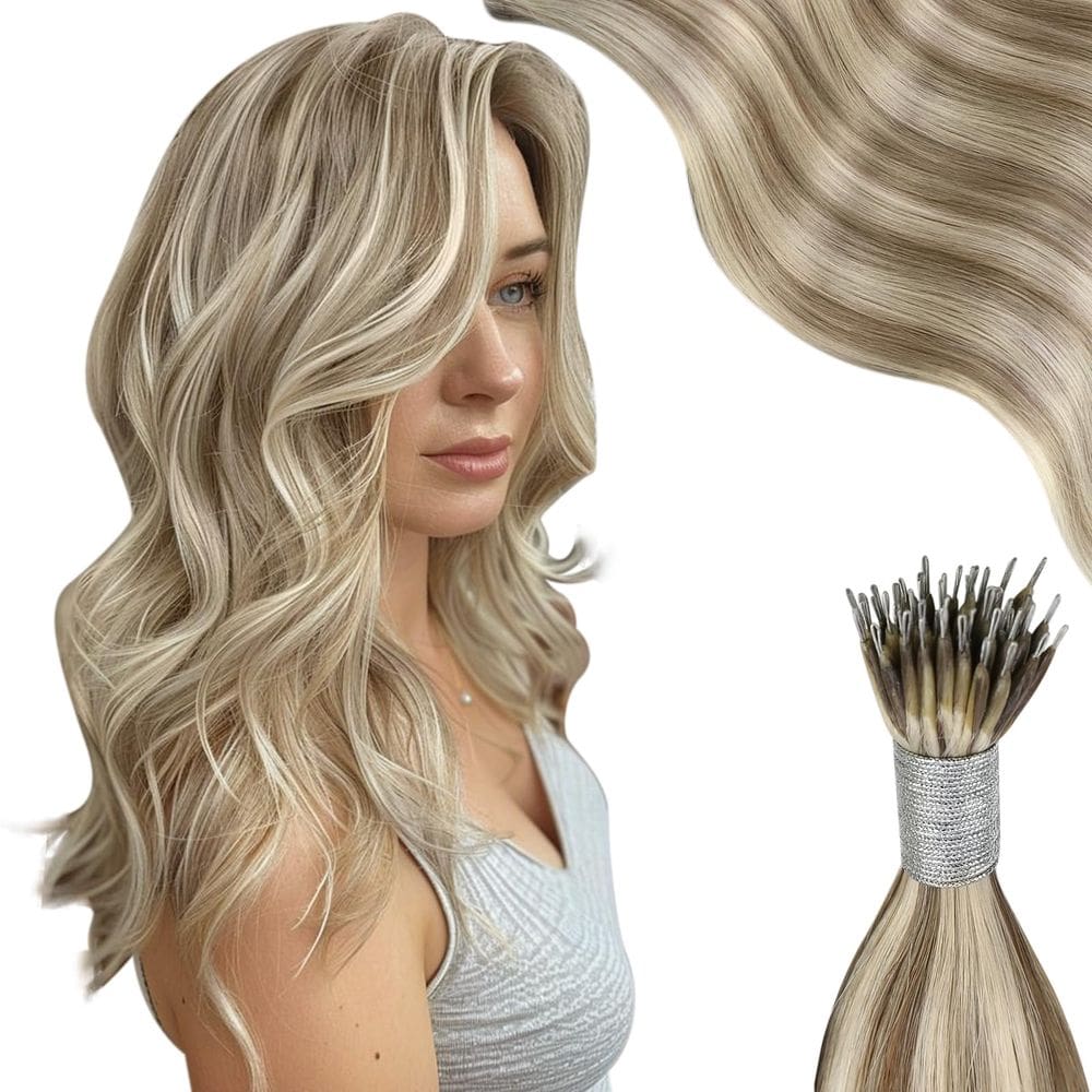 Extensões de cabelo Nano Bead Moresoo castanho claro/loiro platinado