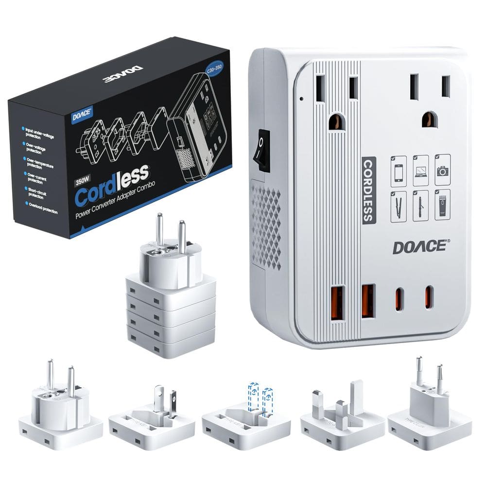 Conversor de tensão DOACE 350W 220V a 110V para viagens pela Europa