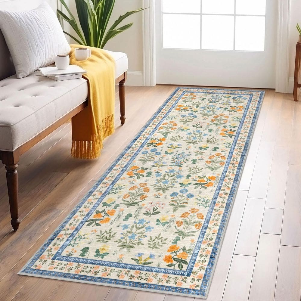 Tapete Runner Lansny Boho Floral 60x180cm lavável antiderrapante