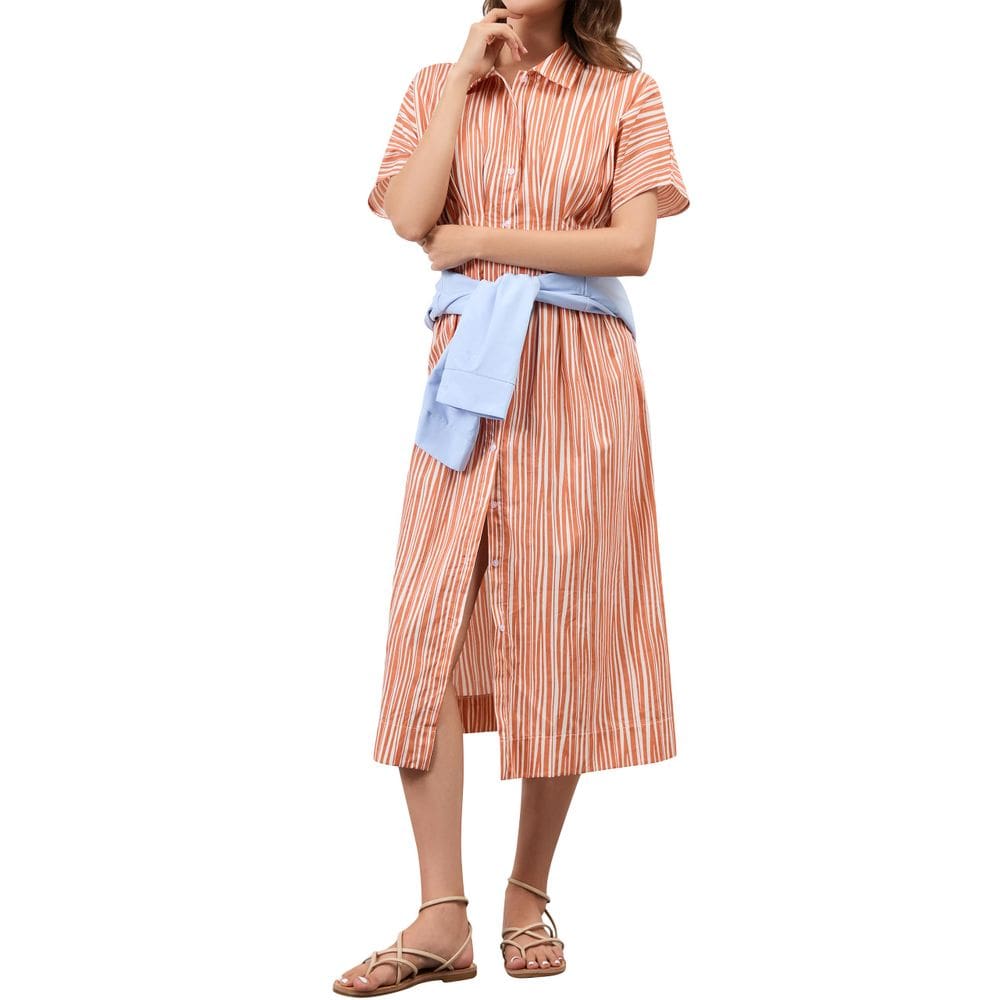 Camisa maxi Dsewpaur listrada com botões frontais plissada para mulher