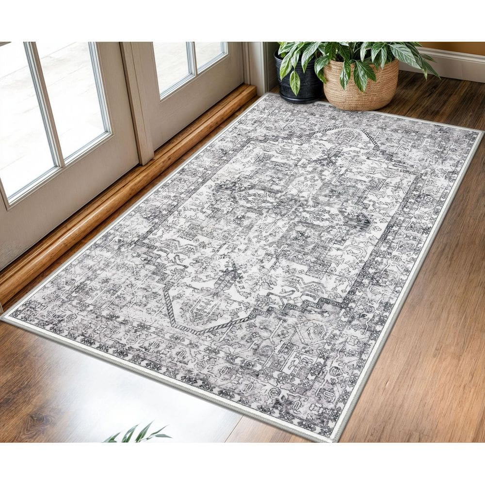 Tapete Area KOZYFLY Boho Vintage 90x150cm cinza lavável