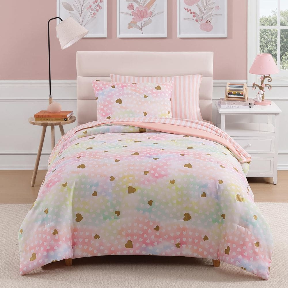 Conjunto de edredom Wink Deer Twin com lençóis para meninas, 5 peças