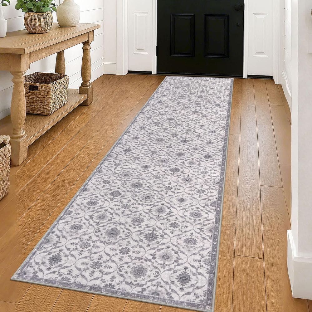 Tapete Runner KILOCOCO Moroccan, supermacio, lavável, 2 x 8 pés, cinza