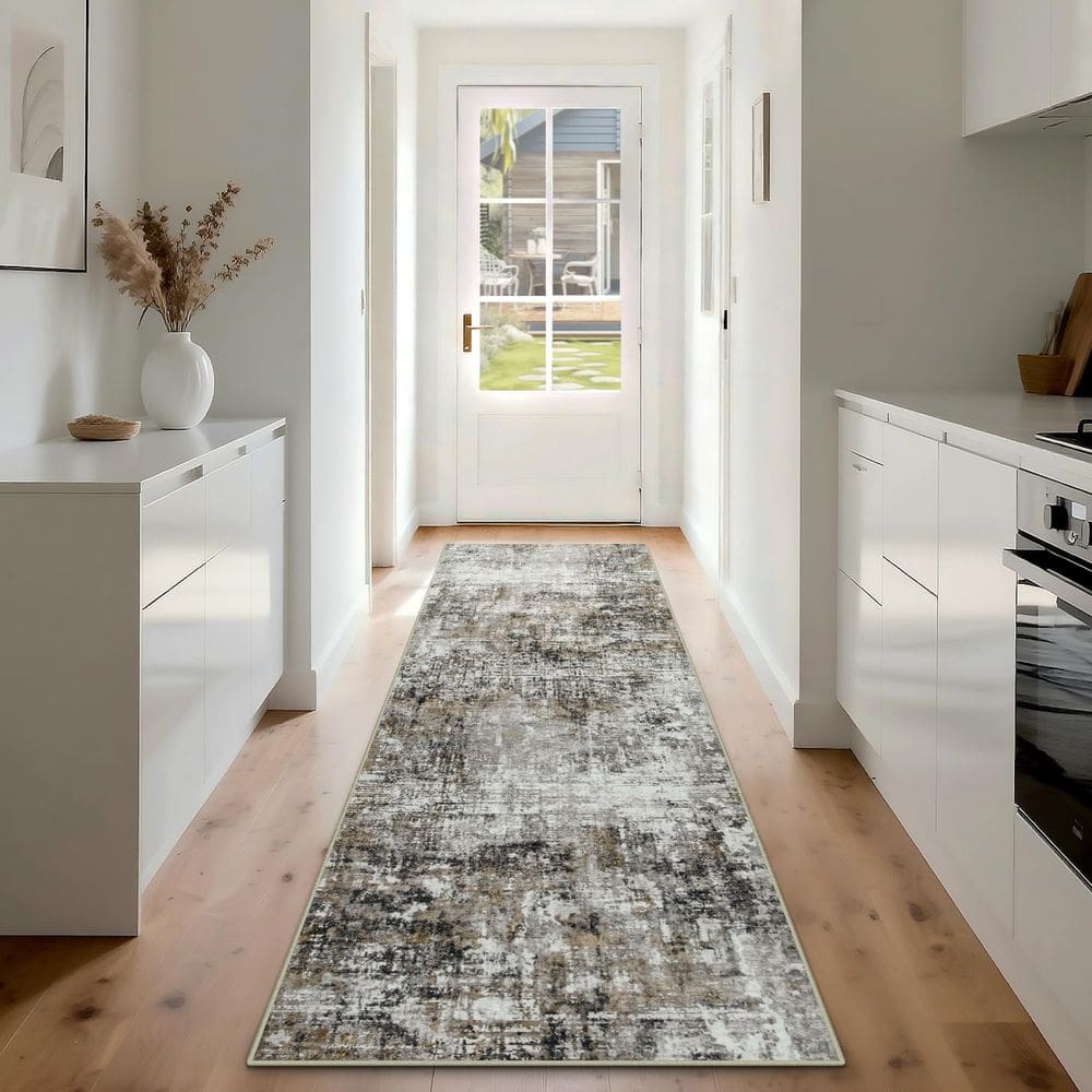 Tapete Runner Aelenmu, lavável, antiderrapante, 80x240cm, preto, dourado