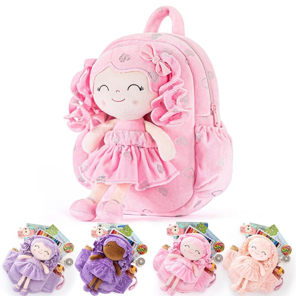 Mochila infantil Gloveleya Curly Hair Plush Doll 28 cm rosa