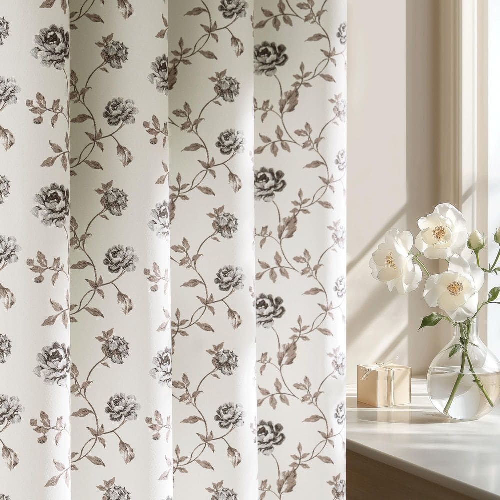 Cortinas Beauoop 100% Blackout Grey Floral 213x213cm 2 painéis