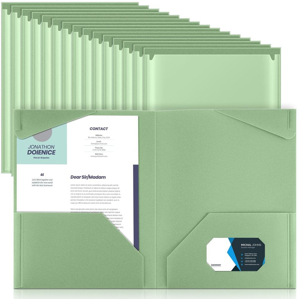 Pastas de plástico Henoyso 36 unidades com bolsos transparentes verde sálvia