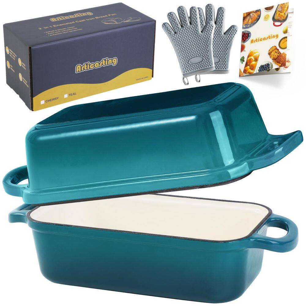 Pan Pan Articasting em ferro fundido esmaltado com tampa 2 em 1 9 x 5 polegadas