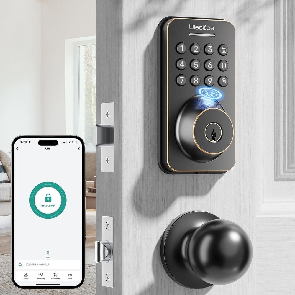 Teclado de impressão digital Deadbolt com conjunto de alças Ulecoce Oil Bronze