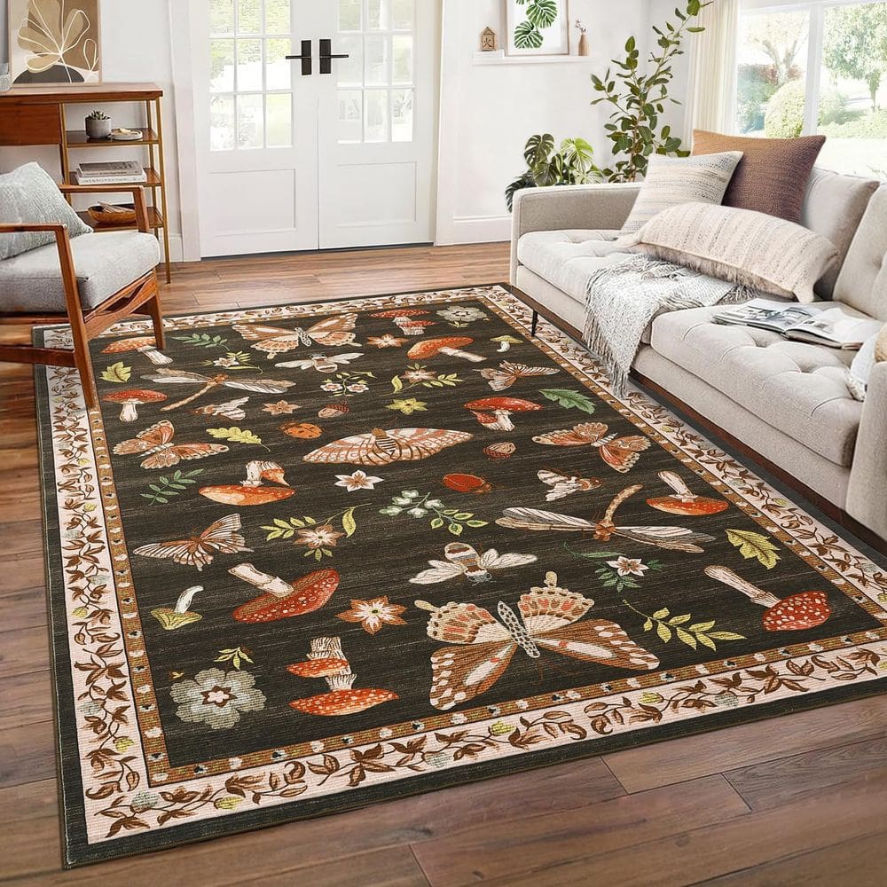 Tapete Area ROYHOME Lavável em Cogumelos 180x270cm para sala de estar