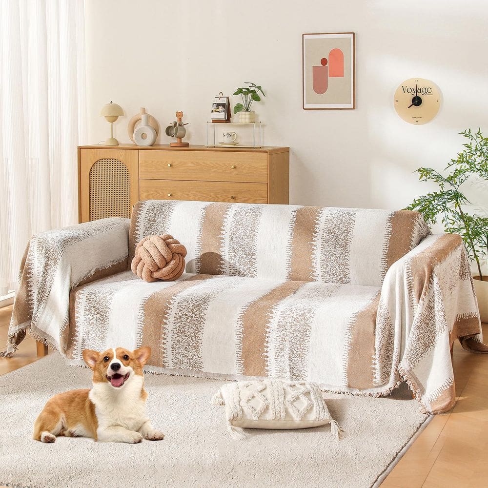 Capa de sofá COHOLYTY Boho para sofá de 3 almofadas lavável cáqui