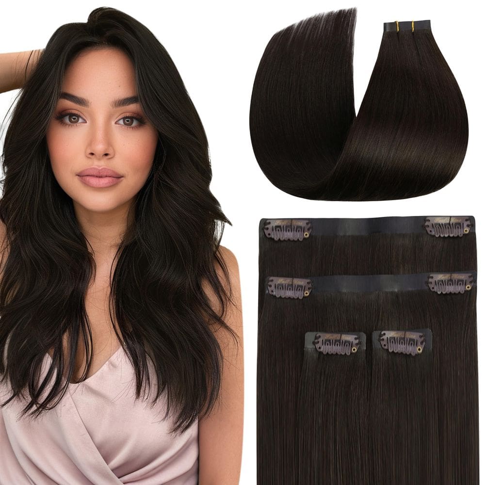 Extensões de cabelo Full Shine Castanho escuro Cabelo humano real 20cm