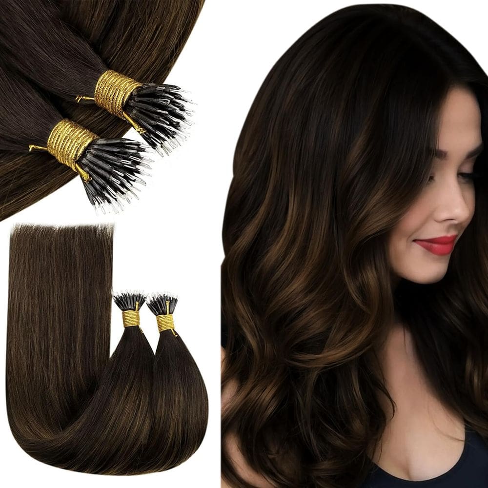 Extensões de cabelo RUNATURE Nano Beads Brown Ombre 50g 40cm