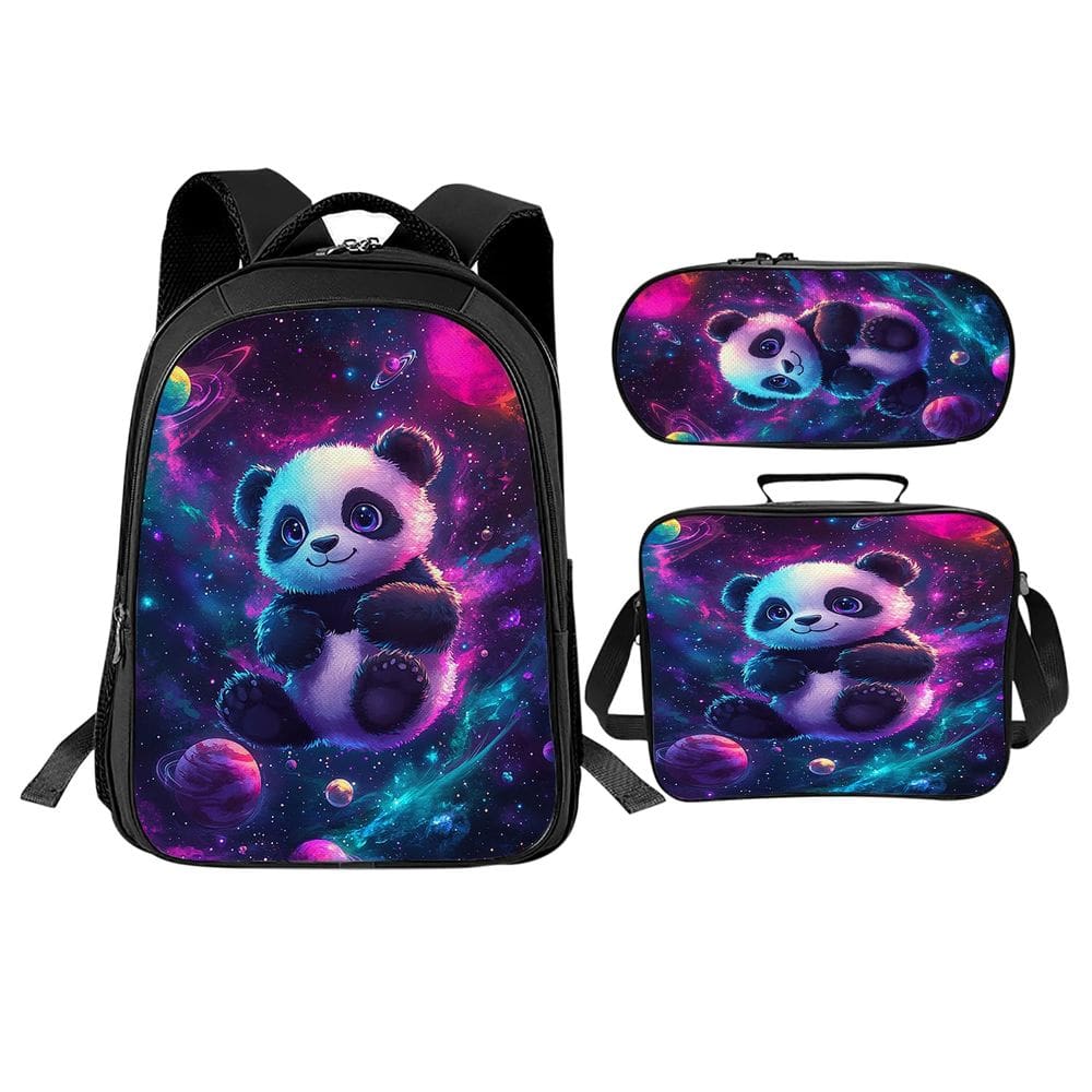 Conjunto de mochilas escolares Trimety Panda com lancheira e estojo de lápis