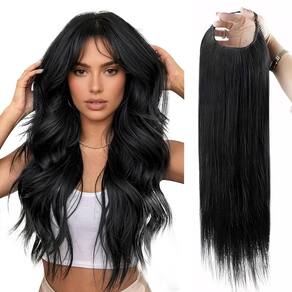 Meia peruca Full Shine, cabelo humano liso preto, 120g, parte U
