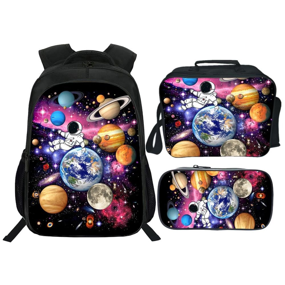 Mochila Lureix Space 40 cm para crianças com lancheira e estojo de lápis
