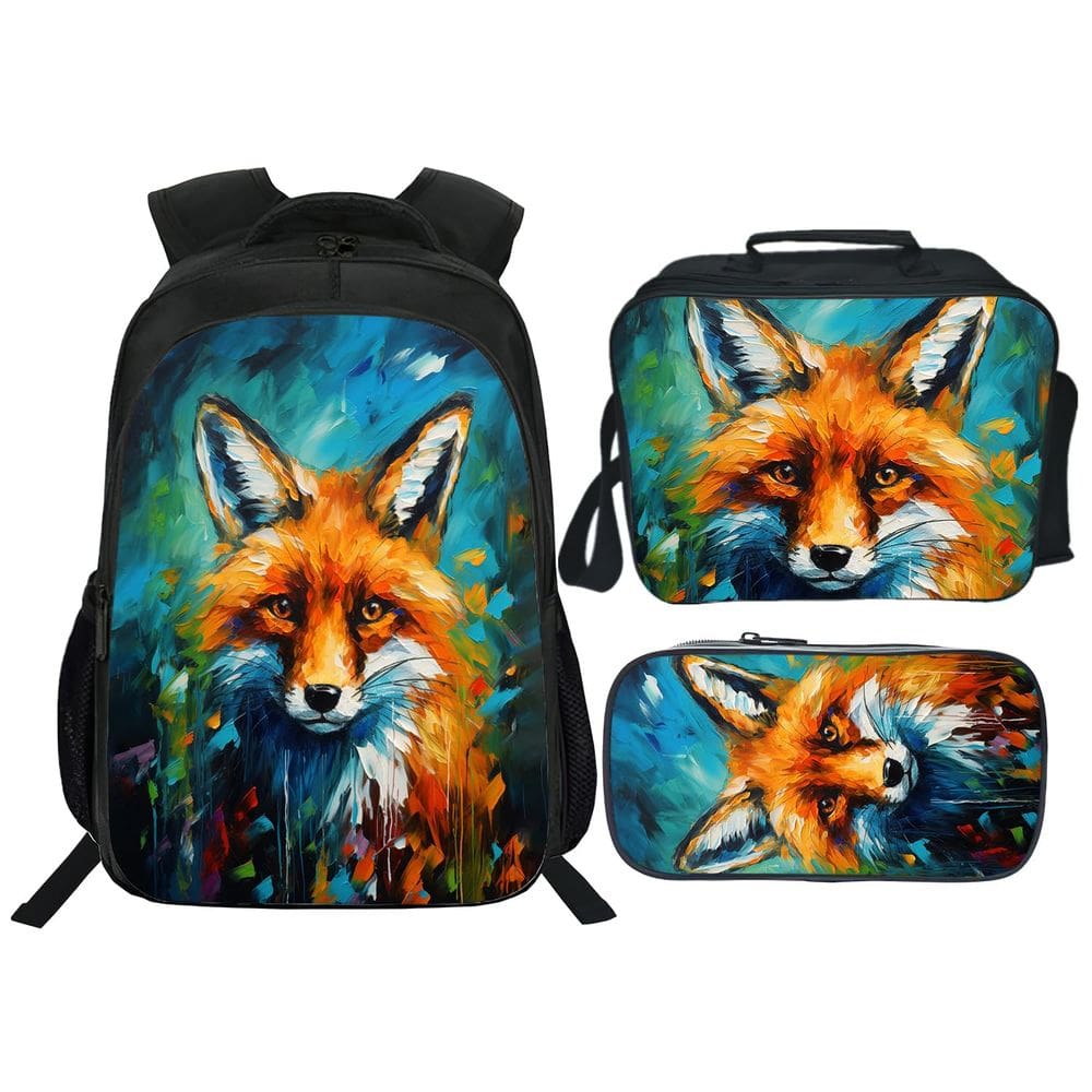 Mochila escolar infantil Lureix Fox com lancheira e estojo para lápis