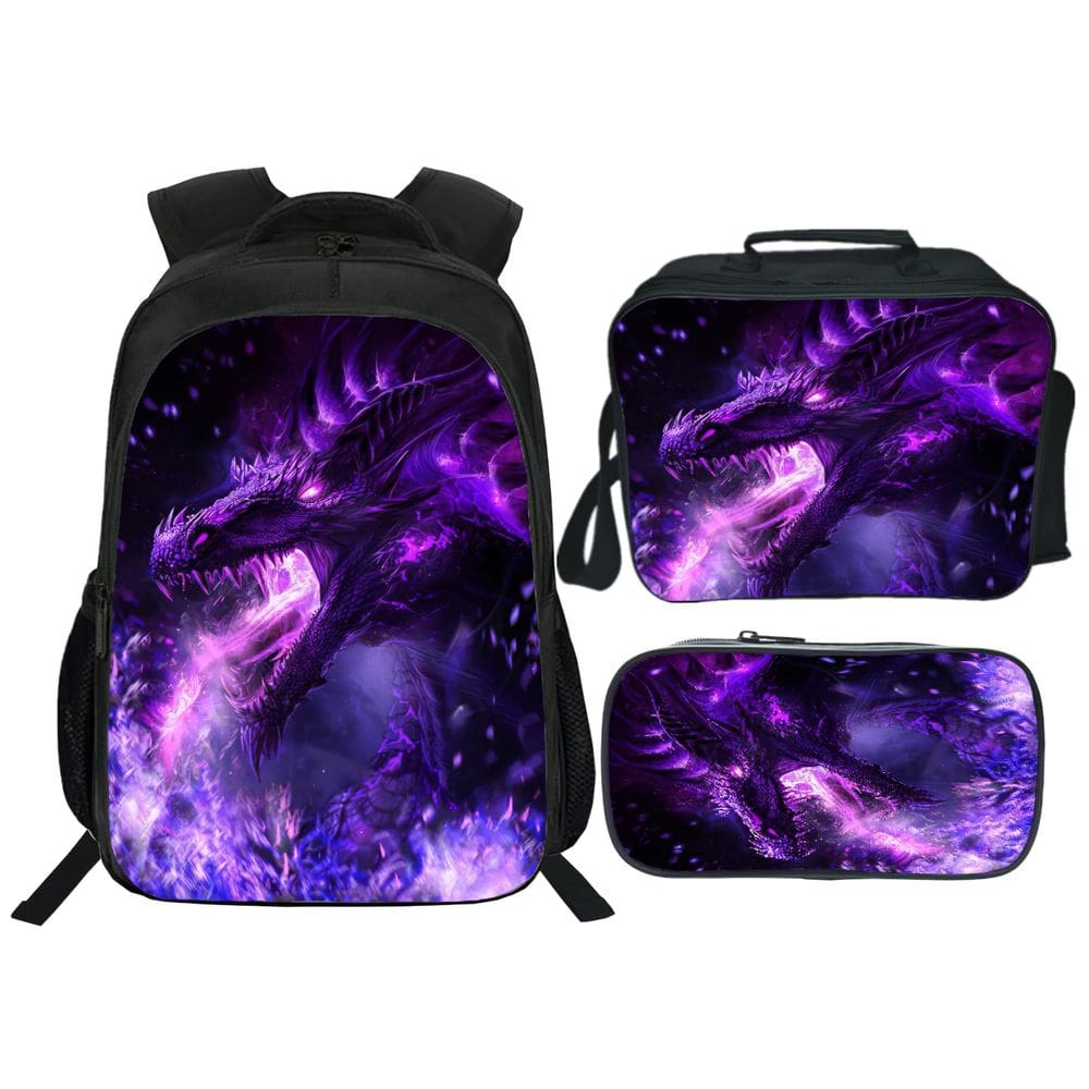 Mochila Lureix Dragon de 40 cm com lancheira e estojo para lápis para crianças