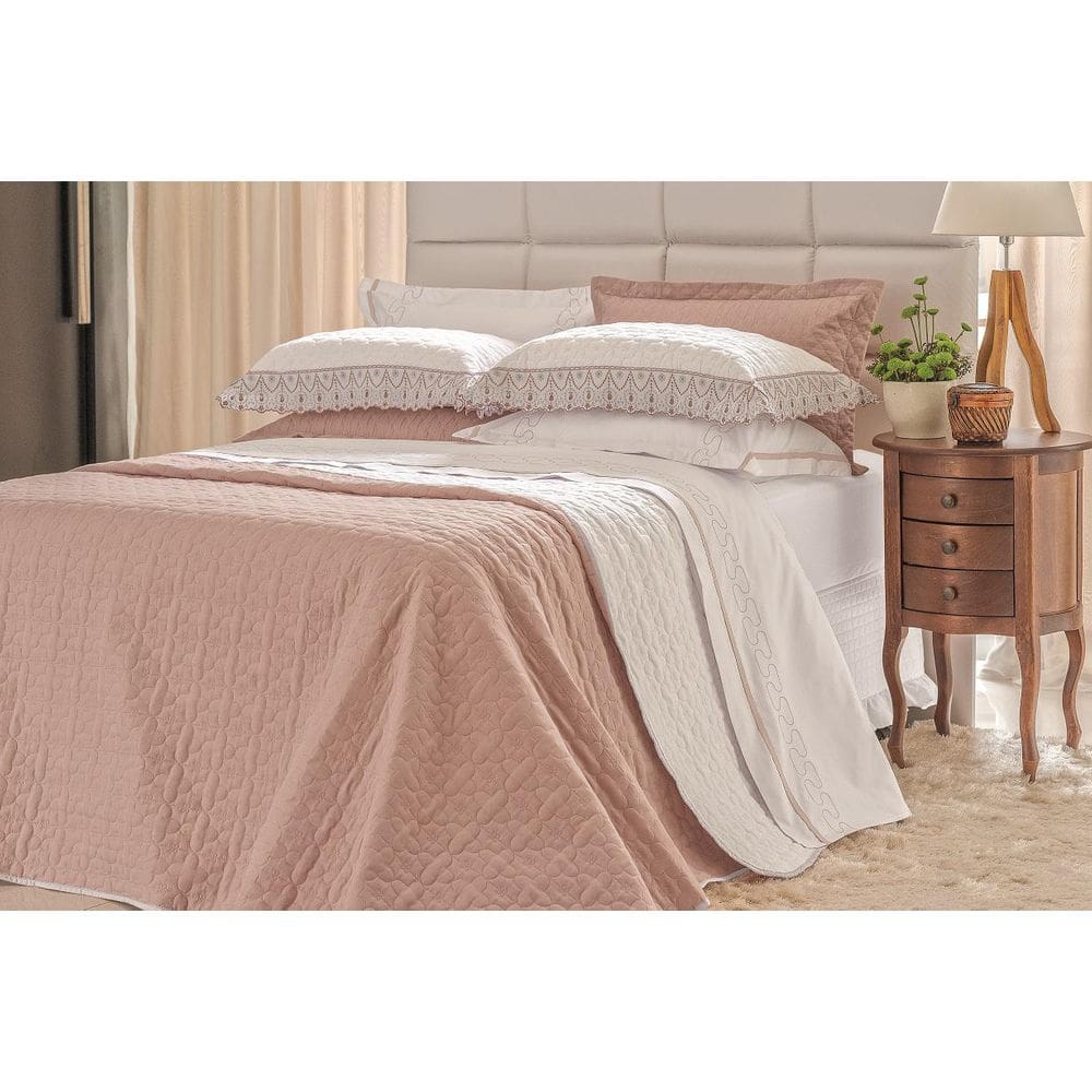 Cobre Leito King Dupla Face Branco/Rose Charlote