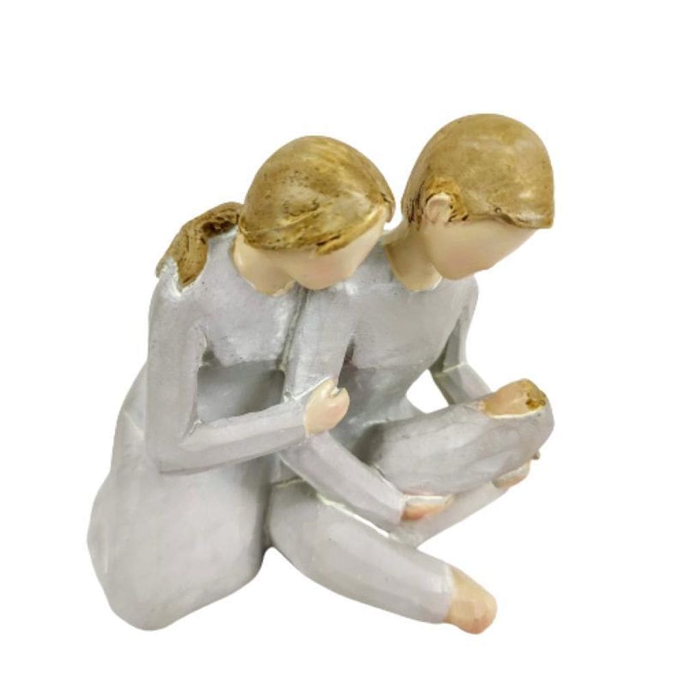 Enfeite Estátua Família Com Bebê 10X10X8Cm Cinza Barroco