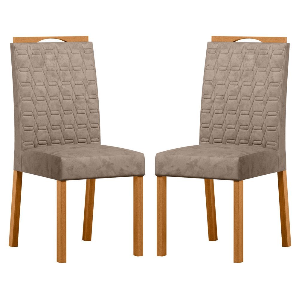 Conjunto com 2 Cadeiras de Jantar Estofada Mariah Ypê/Camursa Marrom Lux - New Ceval