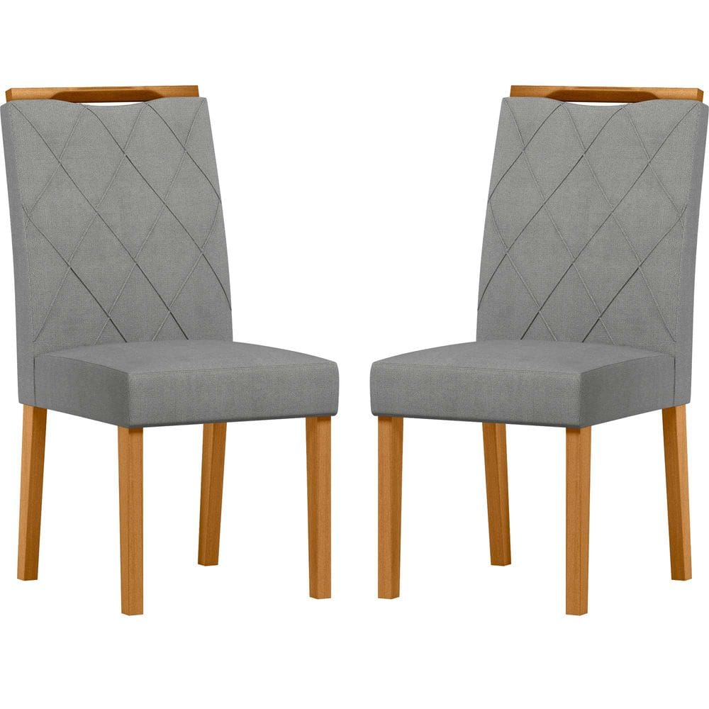 Conjunto com 2 Cadeiras de Jantar Estofada Sarah Ypê/Linho Cinza Claro Ln02 - New Ceval