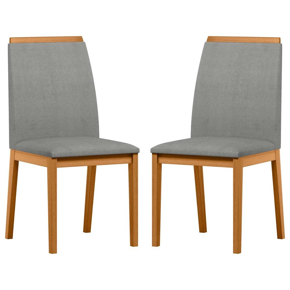 Conjunto com 2 Cadeiras de Jantar Estofada Fernanda Ypê/Linho Cinza Claro Ln02 - New Ceval