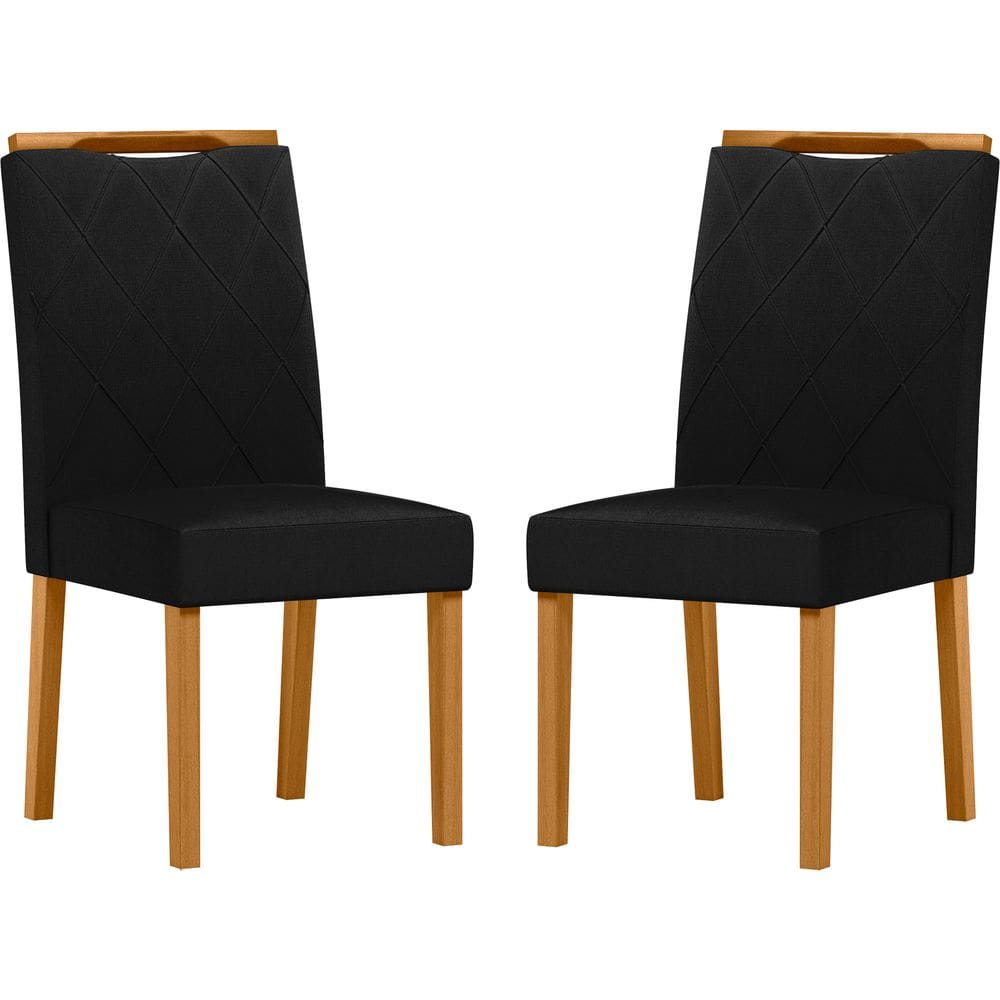 Conjunto com 2 Cadeiras de Jantar Estofada Sarah Ypê/Veludo Preto Ja03 - New Ceval