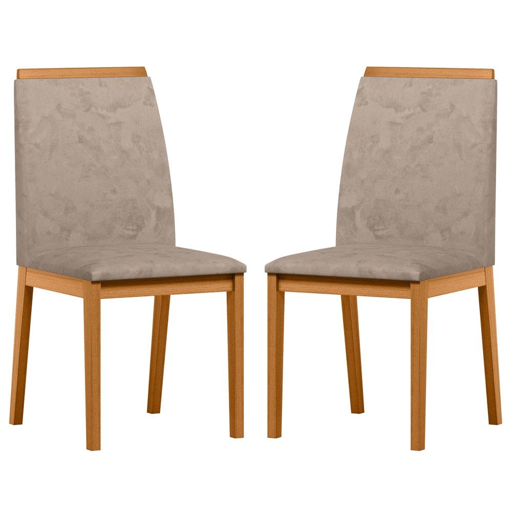 Conjunto com 2 Cadeiras de Jantar Estofada Fernanda Ypê/Camursa Marrom LUX - New Ceval